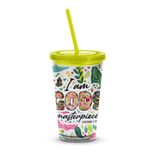 Colorful Floral Insulated Tumbler with Straw, Christian Quote, I Am God's Masterpiece, Ephesians 2:10, Gift Idea