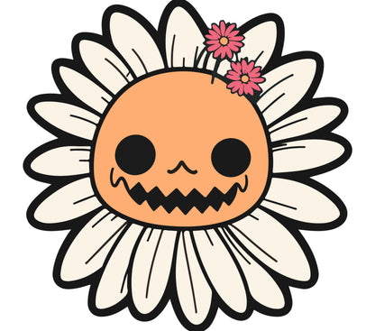 Quirky Halloween Daisy Decor, Pumpkin Skull Flower Vinyl Sticker, Cute Autumn Decal
