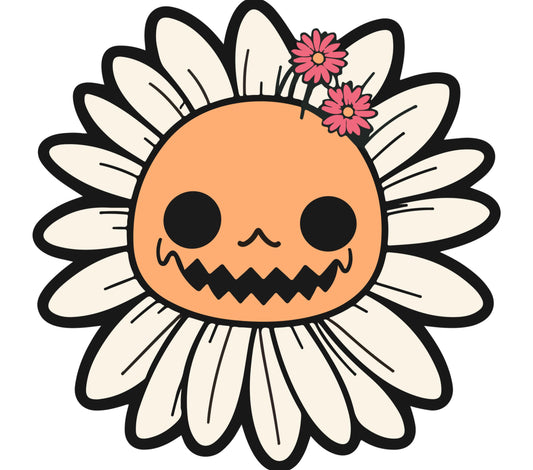 Quirky Halloween Daisy Decor, Pumpkin Skull Flower Vinyl Sticker, Cute Autumn Decal