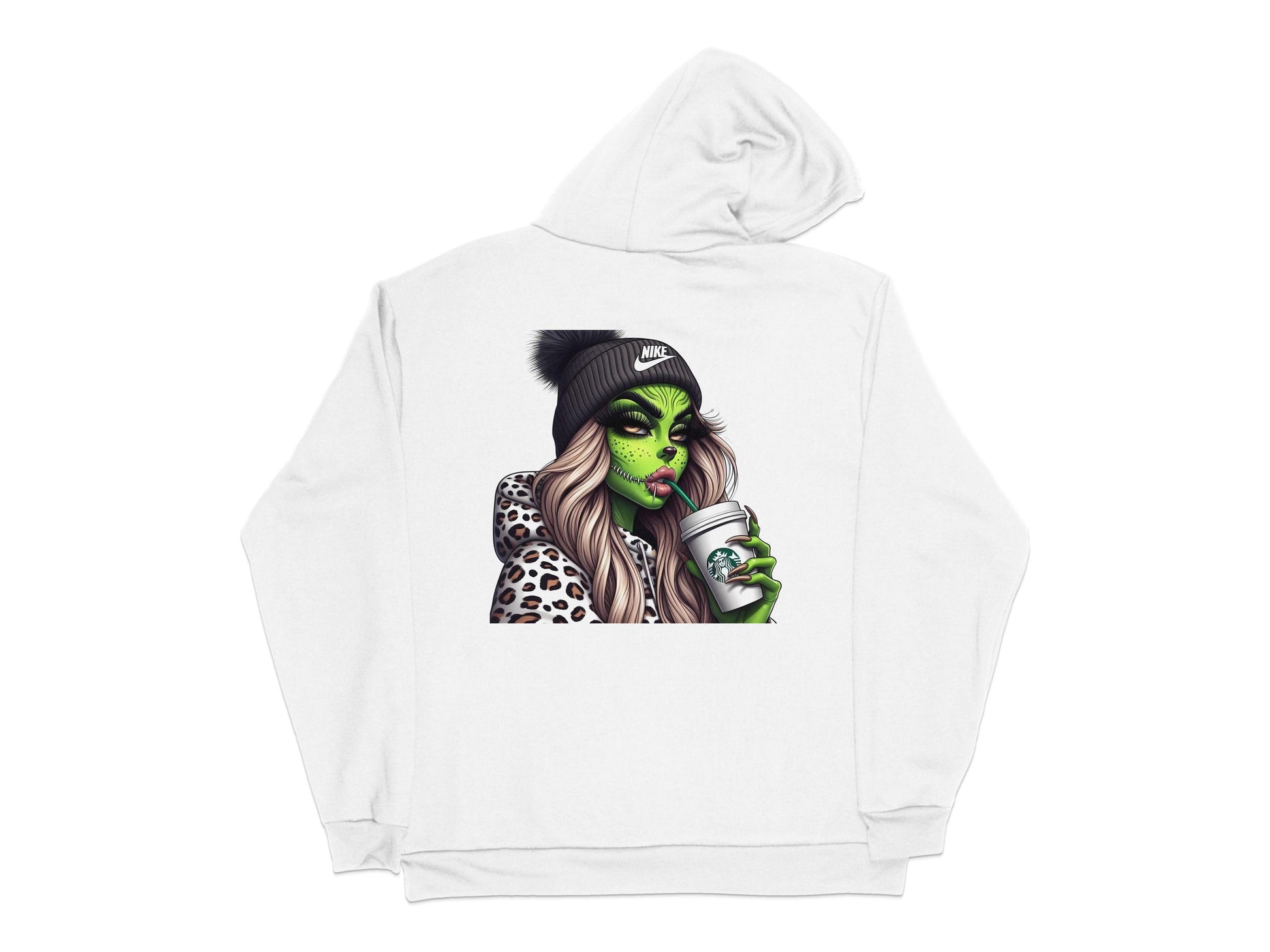Trendy Green Face Art Hoodie, Stylish Leopard Print, Urban Fashion, Cozy Winter Wear, Unique Graphic Sweatshirt