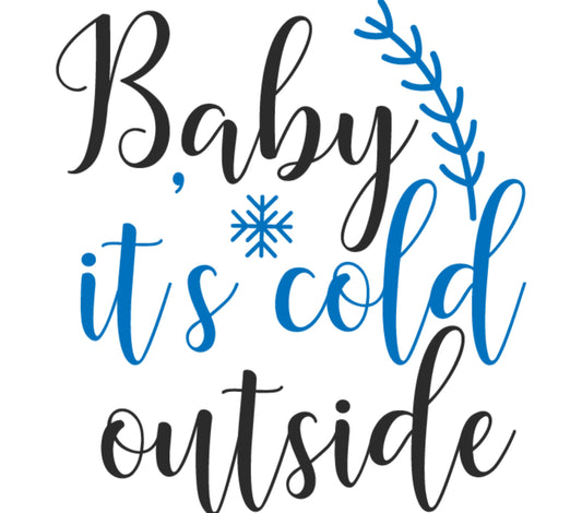 Baby It's Cold Outside Calligraphy Print, Blue and Black Winter Decor, Snowflake Wall Art, Festive Holiday Home Decoration