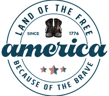 Patriotic America Graphic Tee, Land of the Free, Since 1776, Military Boots Design Shirt