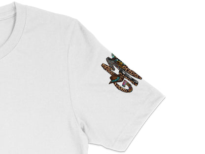 White T-Shirt with Colorful Leopard Print Graphic, Unisex Casual Fashion Tee, Trendy Animal Design Top