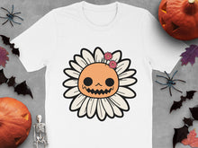 Halloween Flower Skull T-Shirt, Spooky Floral Pumpkin Face Tee, Fall Season Fashion, Unisex Adult Clothing