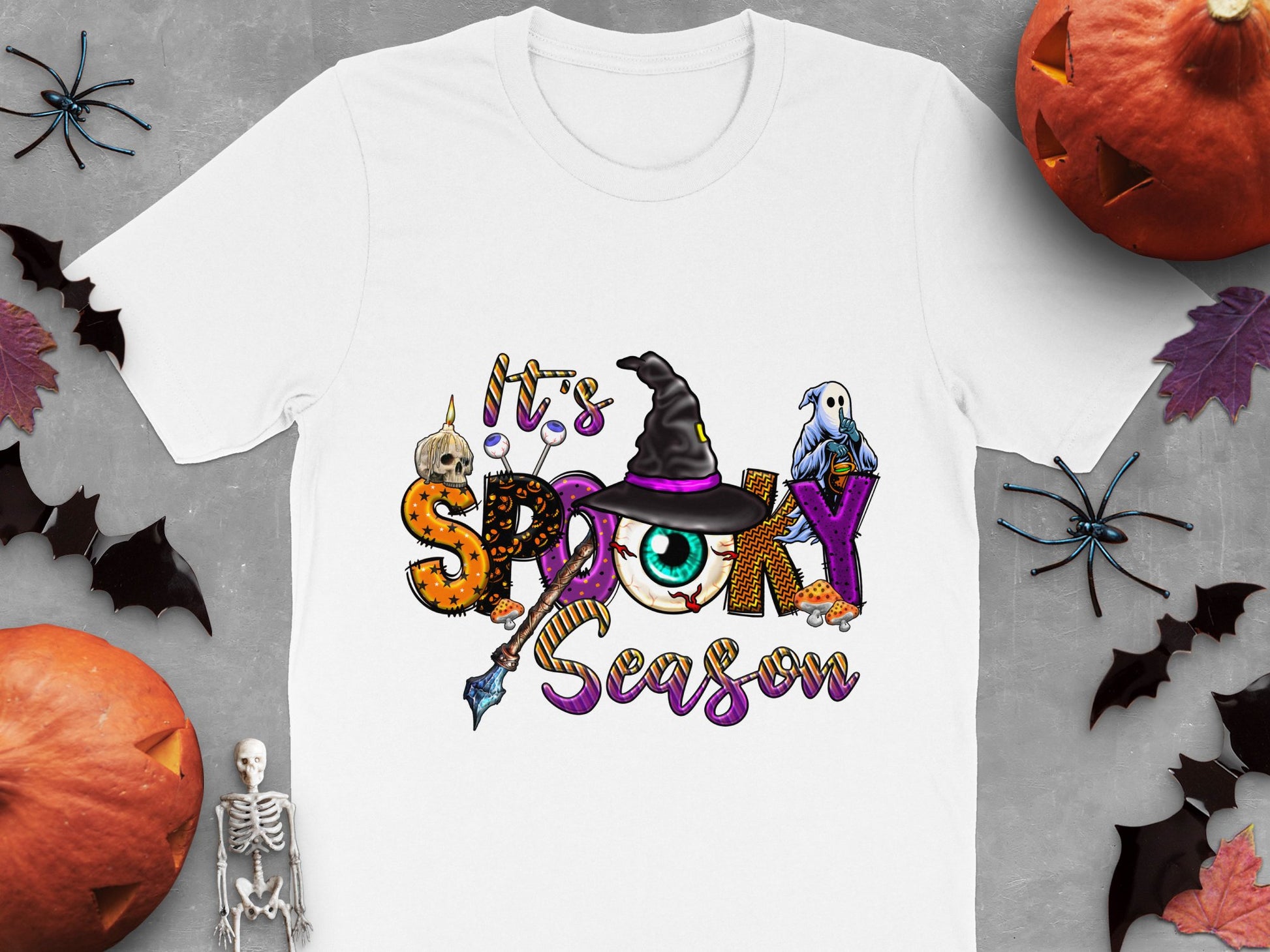 Halloween T-Shirt It's Spooky Season Graphic Tee, Witch Hat and Ghosts, Cute Fall Fashion, Unisex Adult Clothing