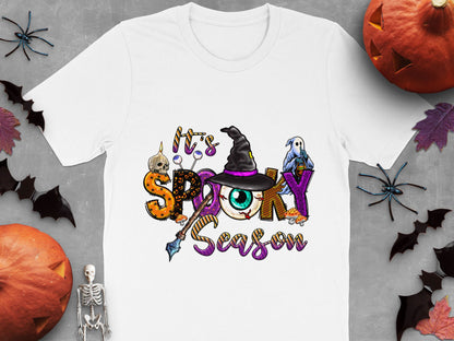 Halloween T-Shirt It's Spooky Season Graphic Tee, Witch Hat and Ghosts, Cute Fall Fashion, Unisex Adult Clothing