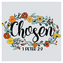 a floral wreath with the word chosen in it