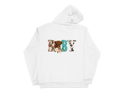 Trendy Floral Letter Boy Hoodie, Stylish White Back Print, Casual Wear for Teens, Unique Gift Idea