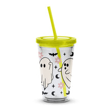 Cute Ghost Pattern Tumbler with Straw, Halloween Insulated Drink Cup, Floral Spooky Theme, Kids Friendly Drinkware, Fun Fall Gift Idea