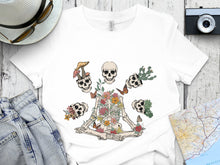 Floral Skull T-Shirt, Boho Chic Skeleton Graphic Tee, Vintage Style Cotton Shirt, Unique Hippie Casual Top