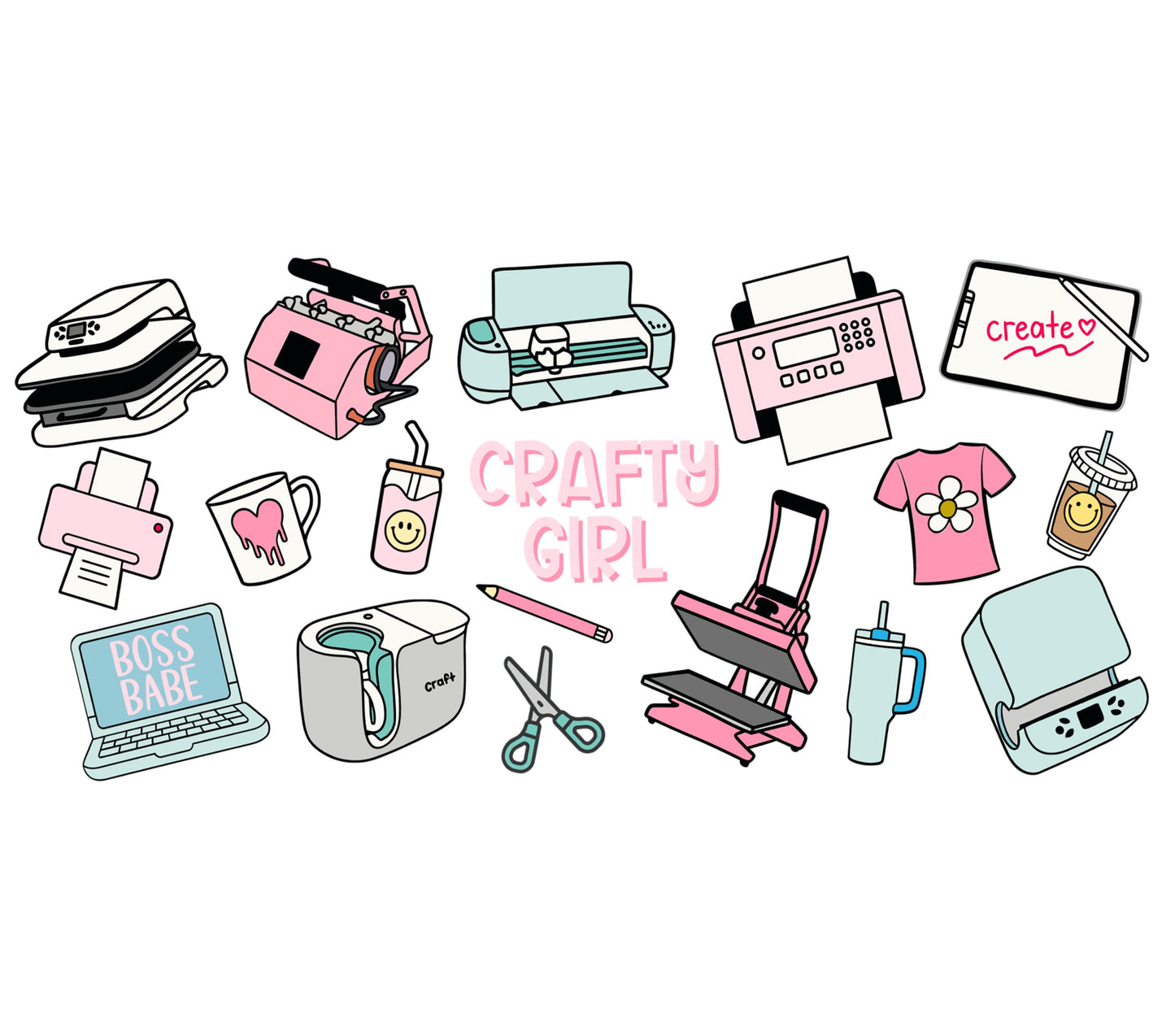 Crafty Girl Stickers Pack, Cute Planner and Scrapbooking Accessories, Vinyl Laptop Decals, Creative Stationery Set for DIY Projects