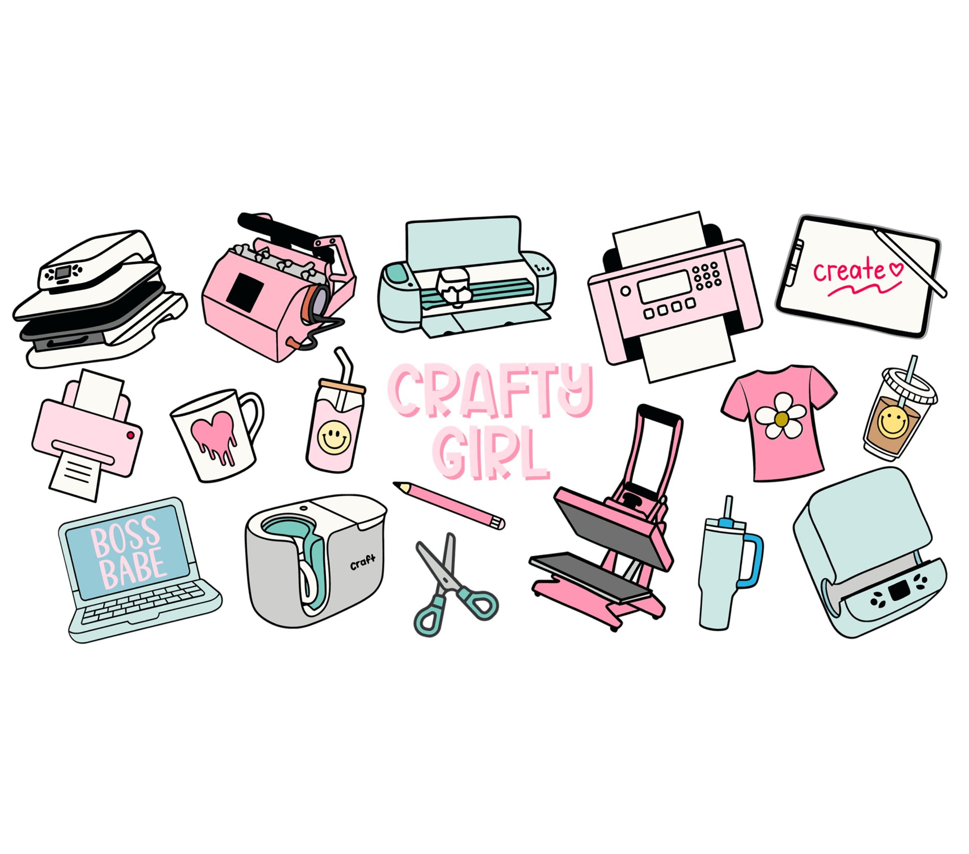 Crafty Girl Stickers Pack, Cute Planner and Scrapbooking Accessories, Vinyl Laptop Decals, Creative Stationery Set for DIY Projects
