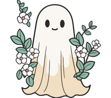 Cute Ghost Illustration, Floral Ghost Print, Friendly Spirit Art, Kids Room Decor, Halloween Ghost Poster