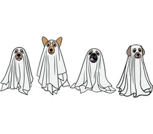 Cute Ghost Dogs Illustration, Halloween Pet Ghosts Art, Spooky Decor Digital Print