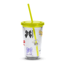 Designer Insulated Tumbler with Straw, Colorful Bow and Lipstick Prints, Unique Drinkware Gift